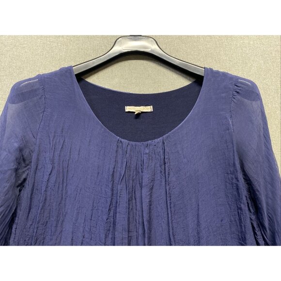 Prontomoda Giusy Womens Silk Layered Tunic Dress Size Large Navy Lace Trim - Picture 3 of 9